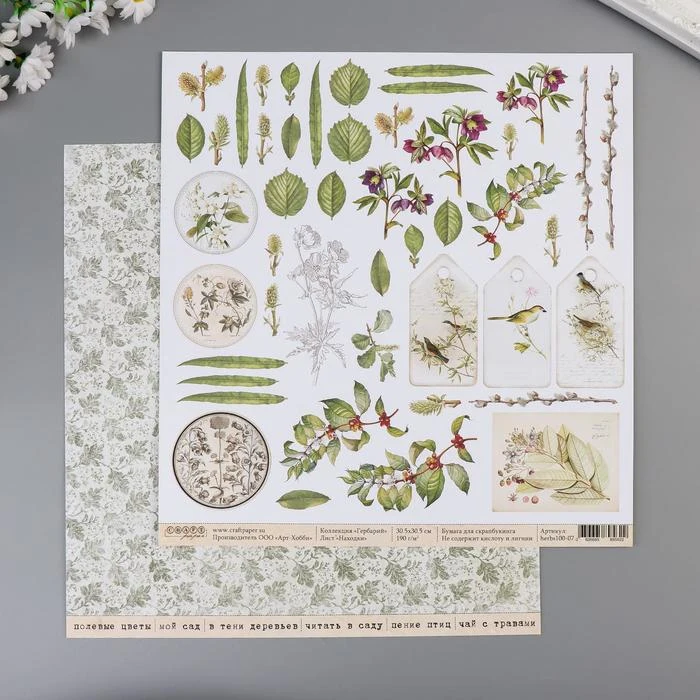 Набор бумаги для скрапбукинга &quotГербарий&quot 16 листов 30.5х30.5см 190гр/м2 5494552 | Дом и