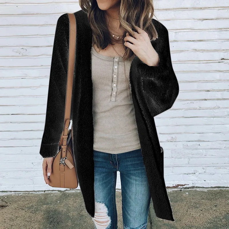 Женская мода осень-зима плотый вязаный кардиган пальто женские плюшевые теплое с