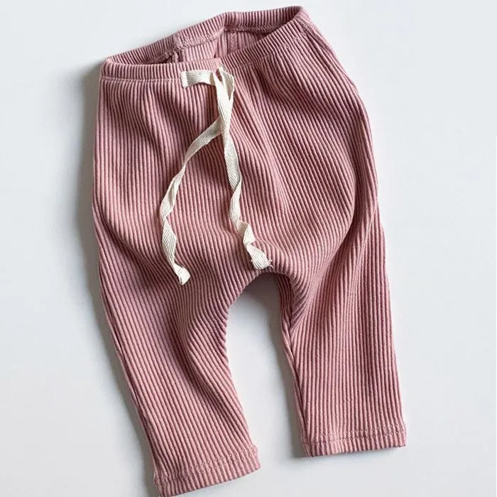 2020 Spring Autumn Newborn Baby Girls Boys Ribbed Solid Pants Cute All-match Knitted Webbing Big PP Trend Bottoms | Детская одежда и