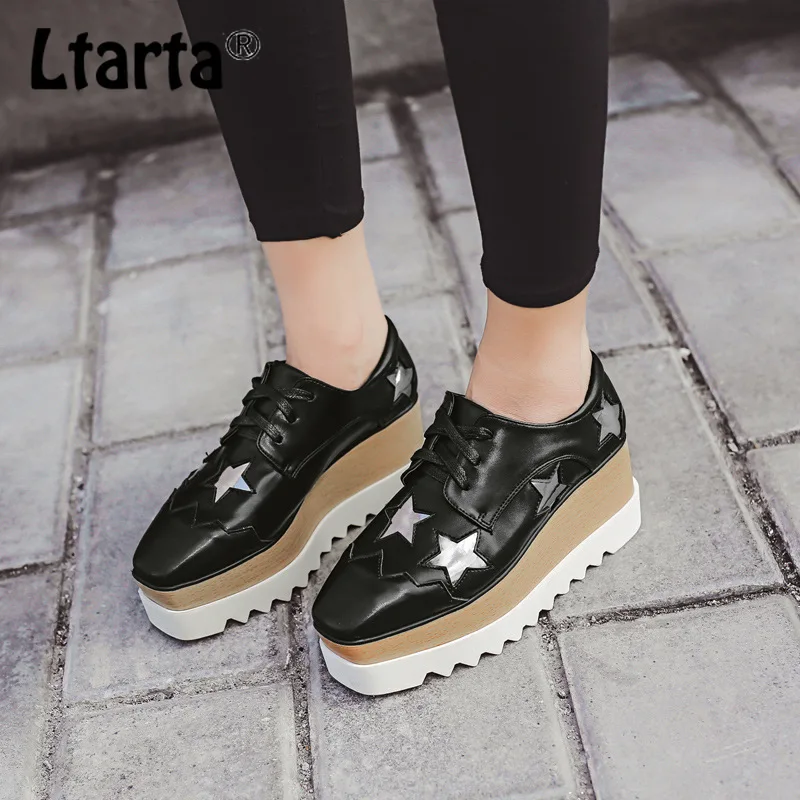 Ltart/обувь со звездами Обувь на платформе Тонкие туфли танкетке с квадратным