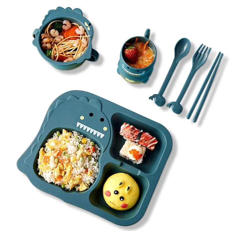 6 шт./компл. детская посуда миска + чашка тарелка для ужина ложка вилка палочки еды