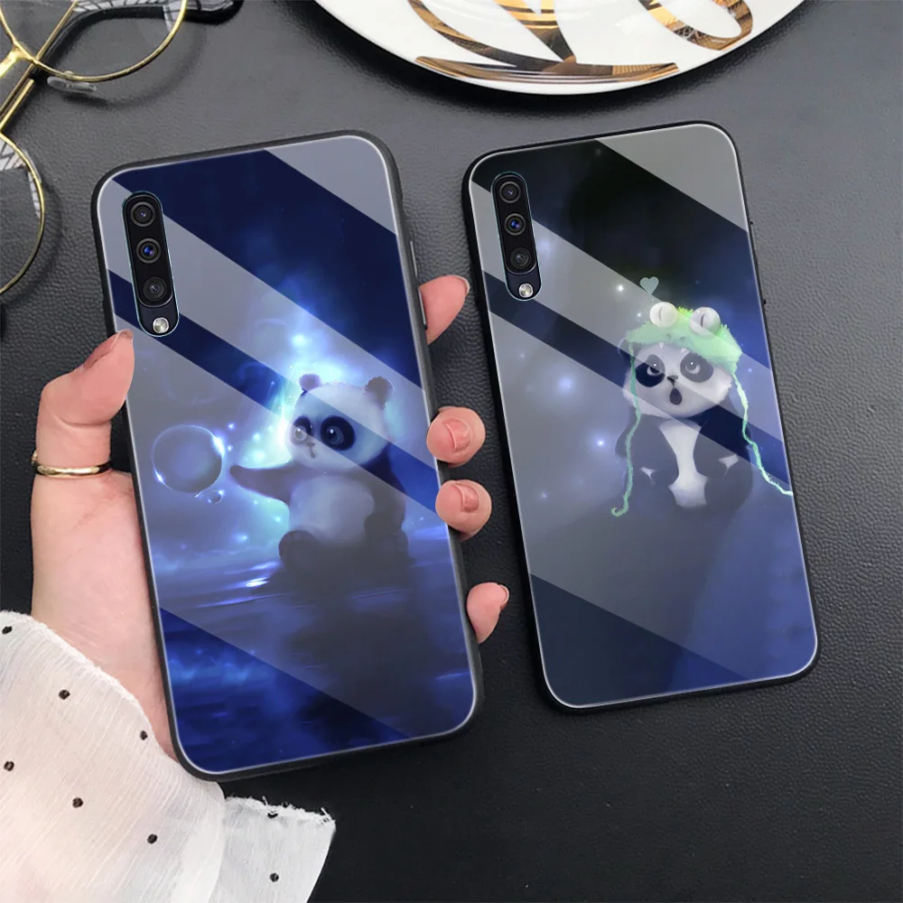 

Cute Panda Case For Samsung A50 A51 A71 A70 A20 A40 A20E M31 S10 S20 S9 Edge Ultra Puls Note 10 20 9 8 Plus Glass Phone Cases