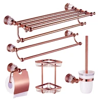rose gold bathroom hardware accessory series brass towel rack papertoilet brush holder corner shelf soap basket crystal base