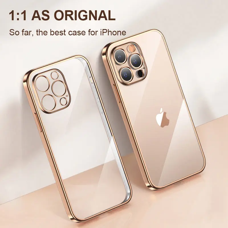 Luxury Plating Transparent Soft Silicone Case for iPhone 13 11 12 14 Pro Max Mini XR X XS SE2020 8 7 Plus Shockproof Clear Cover