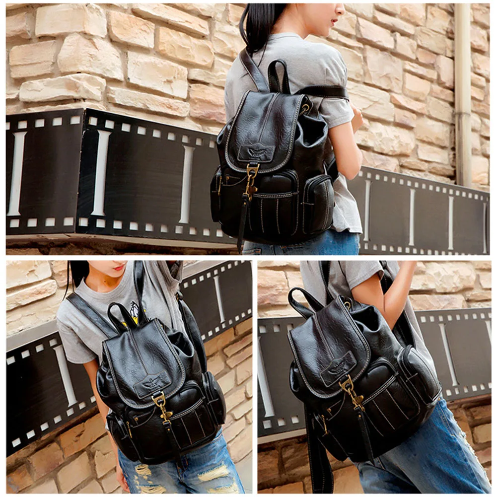 Women Backpack Top Handle Soft Casual Hook Closure Solid Large Capacity Travel School PU Leather Students Fashion Multi Pocket | Багаж и