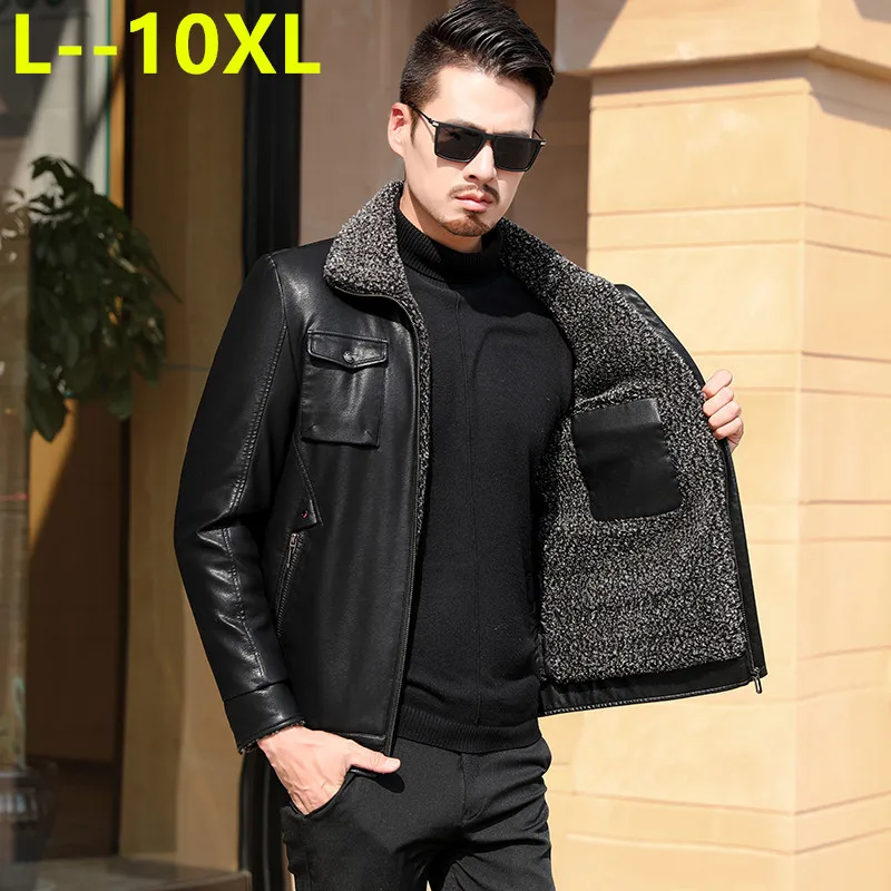 Мужская кожаная куртка больших размеров 10xl 8xl 6xl осенне-зимняя теплая верхняя
