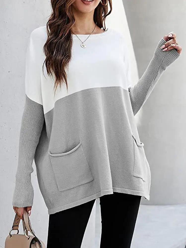 Женский свитер осенний Новый стиль белый вязаный пуловер абрикосового цвета с