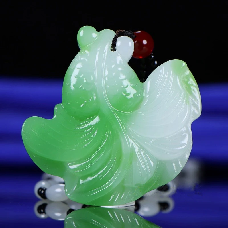 

Natural Chinese Jade Turquoise Hand-carved Goldfish Pendant Fashion Boutique Jewelry Men and Women Necklace Popular Gifts