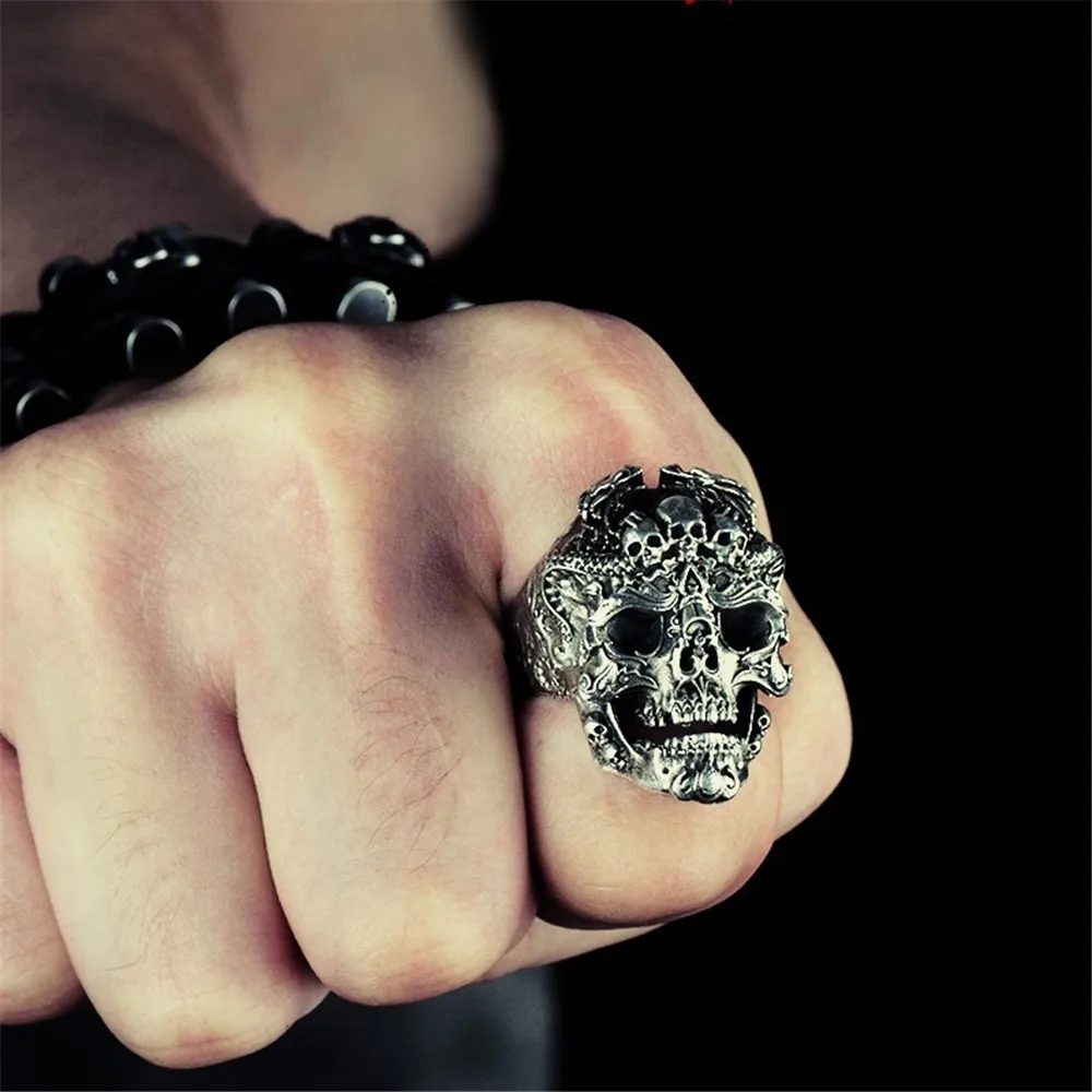 

Retro Horror Exaggerated Skull Ring Punk Men's Ring Steam Gothic Motorcyclist Hip Hop Rock Party Jewelry Halloween Gift