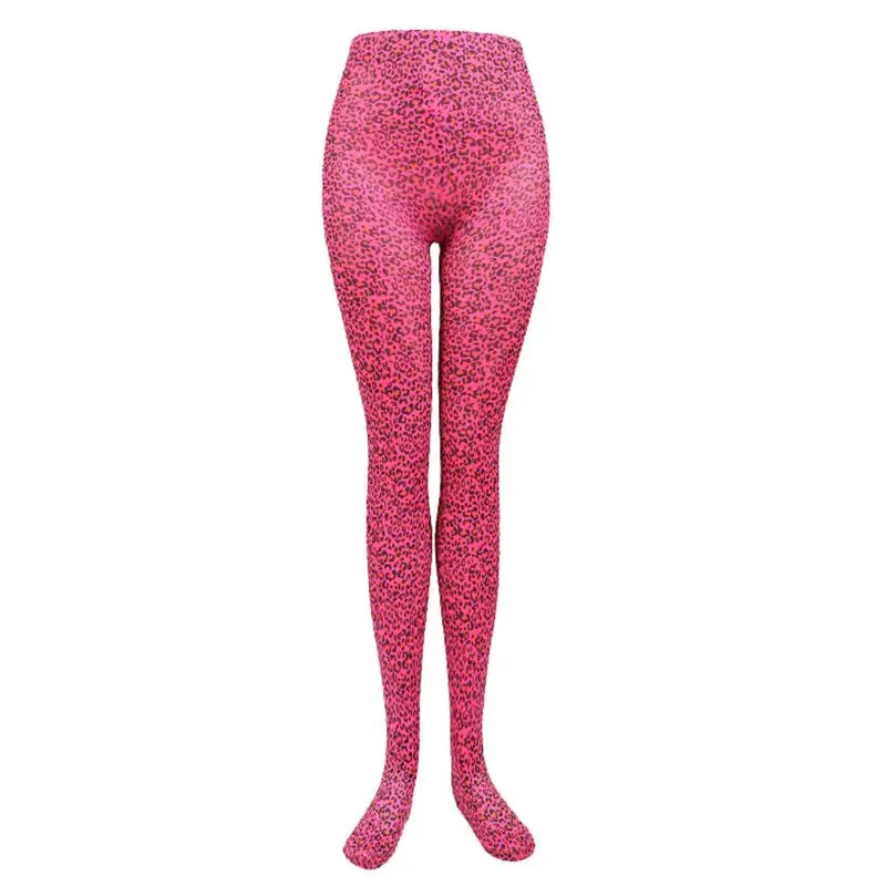 Hot Pink Колготки с леопардовым принтом на Хэллоуин для женщин и девочек; яркие цветные колготки с высокой талией; колготки для костюмированной вечеринки - Цвет: Hot Pink