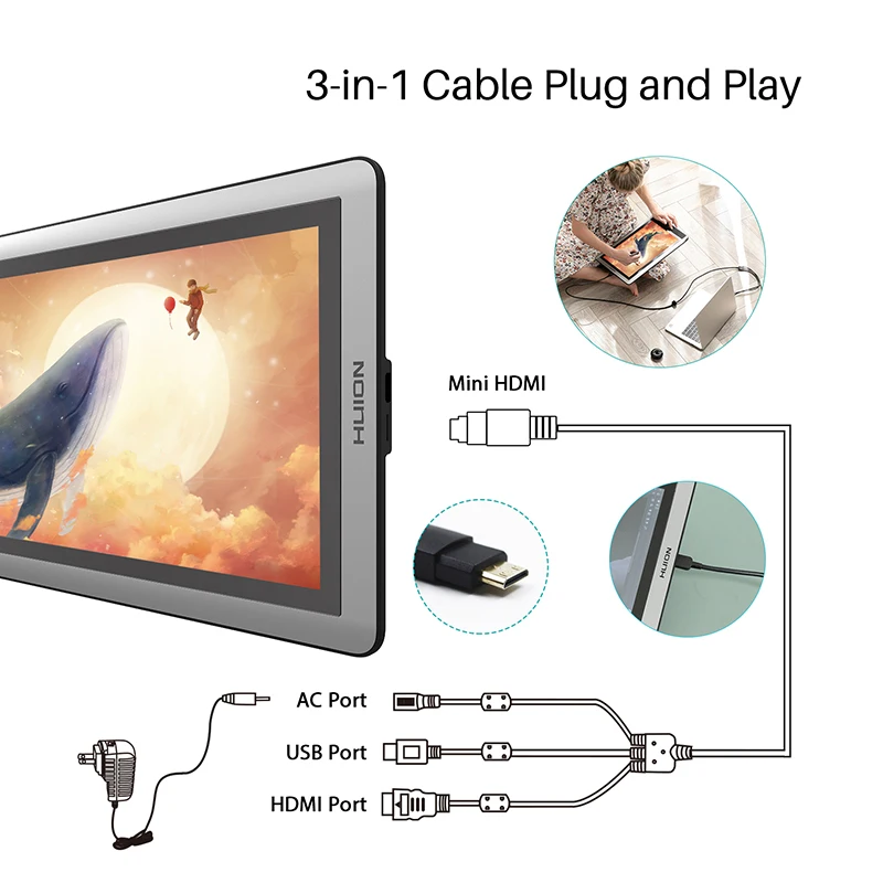 Huion Kamvas 16 ручка дисплей Цифровая ручка планшет монитор графика Рисование монитор функция наклона обновленная версия GT-156HD V2