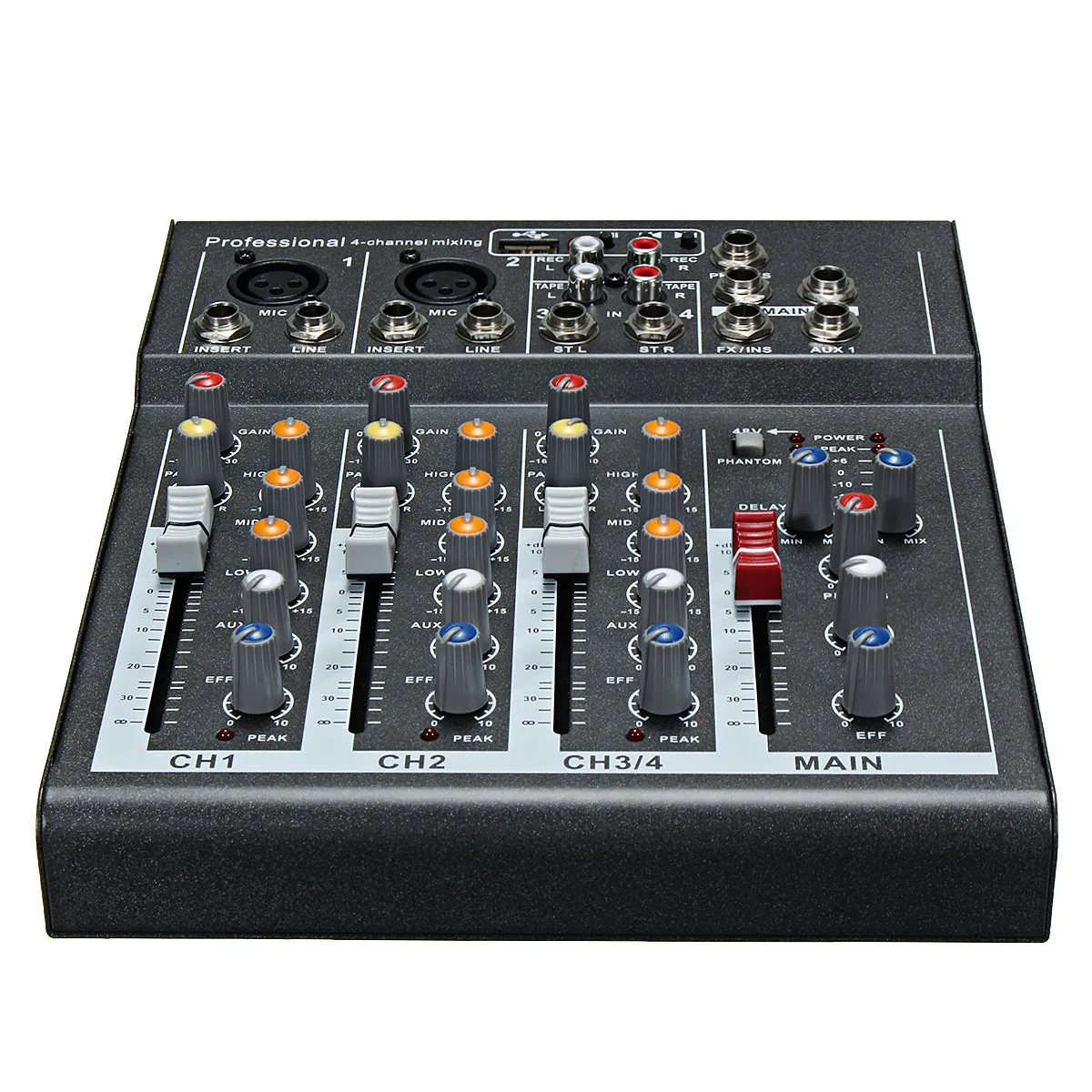 LEORY Karaoke Mixer Professional 4 Channel Studio Audio Mixing Console Amplifier Digital Mini Microphone Sound Mixer Sound Card