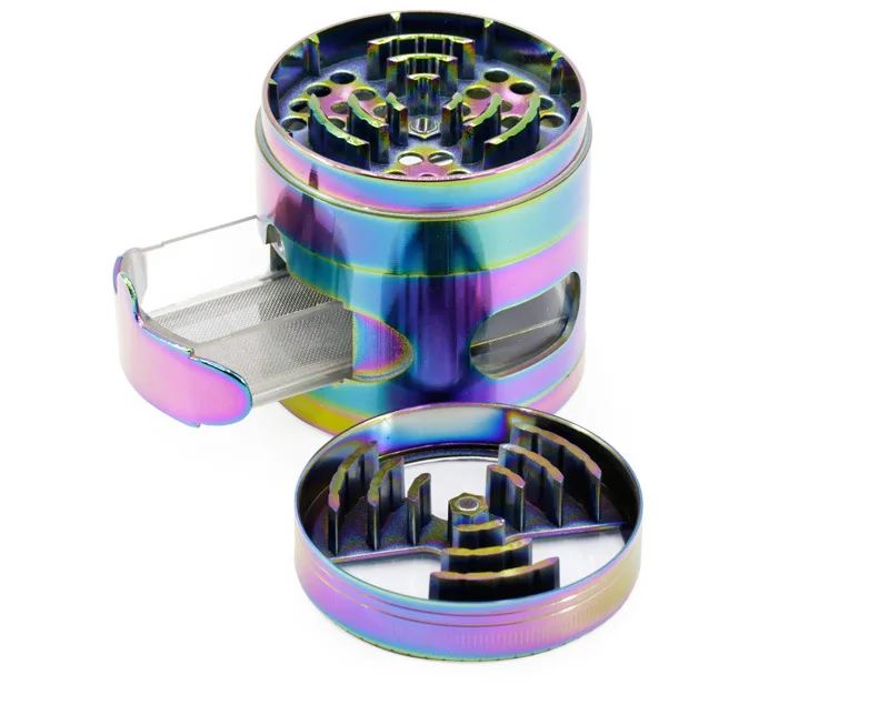 

63MM Zinc Alloy Ice Blue Signal Toothed Belt Drawer Window 3 Leaves Colorful Smoker Grinders Weed Grinder