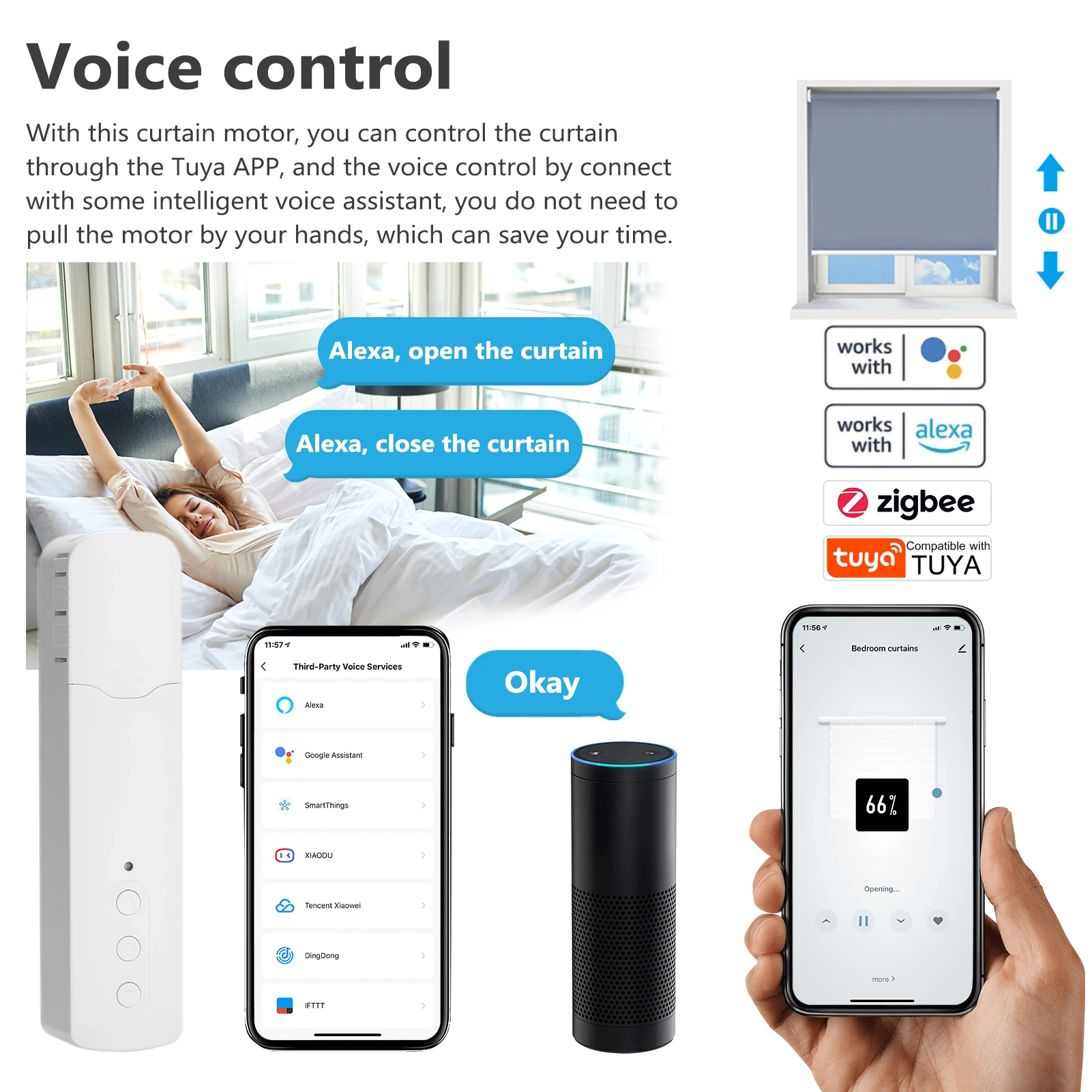 Tuya ZigBee TM616EGZT Intelligent Pull Bead Curtain Motor Electric Motors Mobilephone APP Voice Control | Обустройство дома