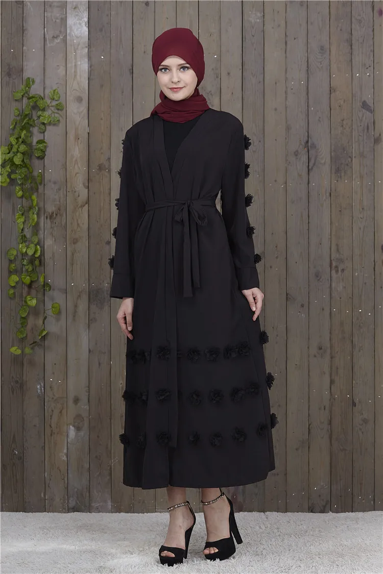 

Muslim Embroidery Flower Full Dresses Abaya Cardigan Kimono Long Robe Gowns Tunic Jubah Ramadan Arab Islamic Prayer Clothing