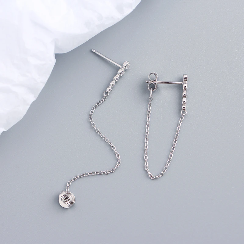 

PONYKISS Romantic S925 Sterling Silver Long Tassel Chain Zircon Drop Earrings Women Party Delicate Accessory Minimlist Gift