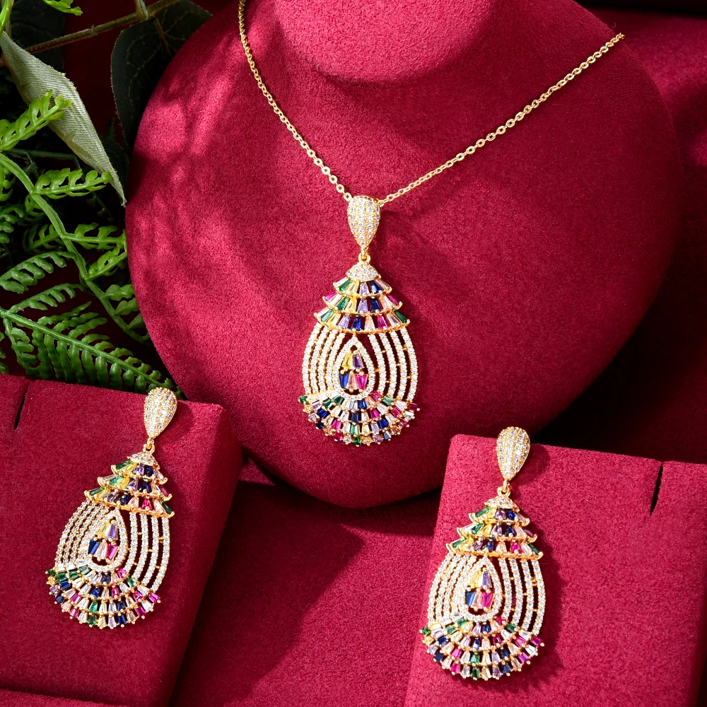 Siscathy 2Pcs/Set 2022 New Luxury Copper Inlay Zircon Jewelery Set Party Wedding Jewelry For Women Accessories Necklace Earrings