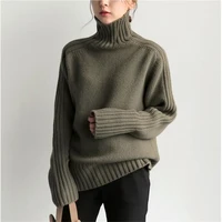 2021 womens turtleneck knitted sweater pullover outwear autumn winter loose basic warm women sweater oversize tops pull femme