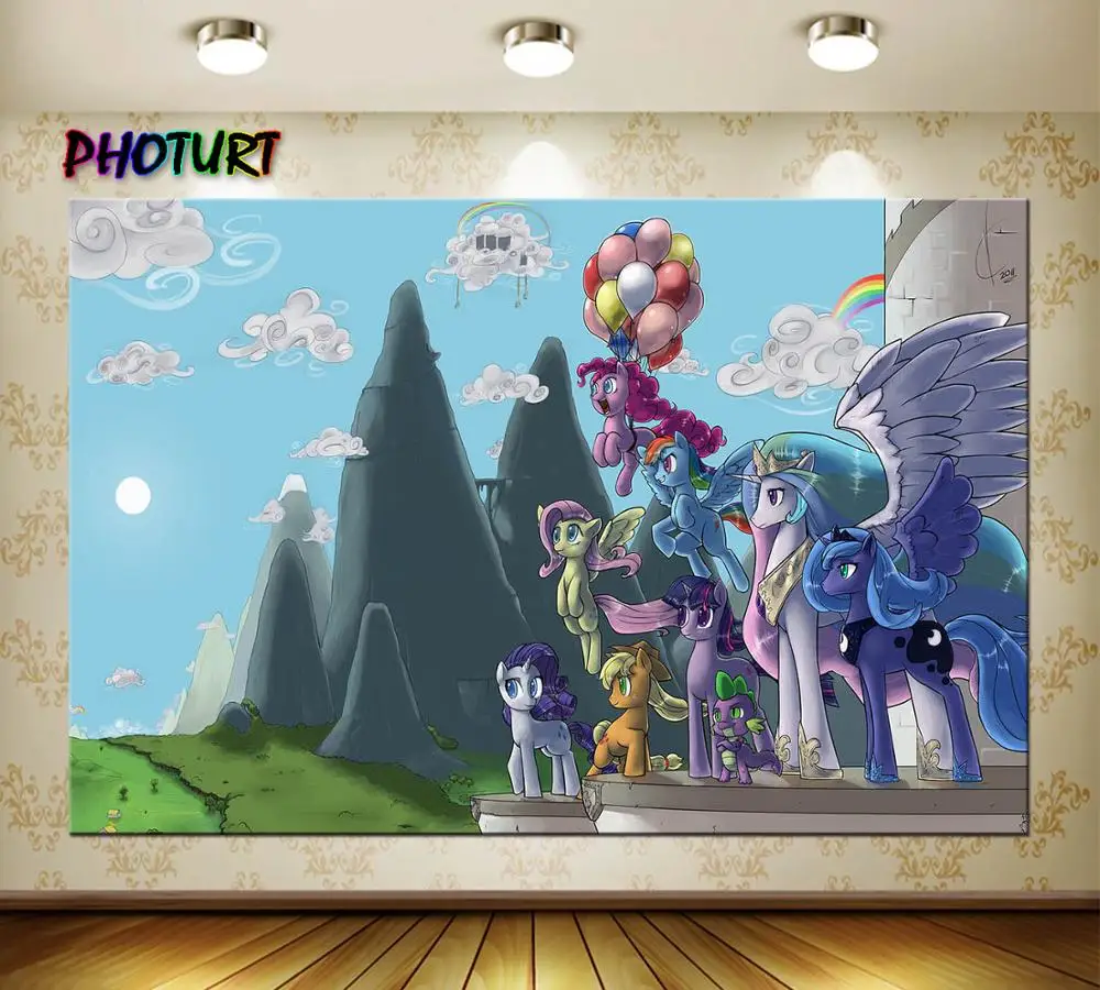 Фотофон с изображением My Little Pony декорация на день рождения розовый фиолетовый