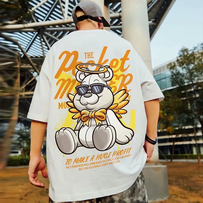 

Bear Couple Trendy Brand Hip Hop Short Sleeve T-shirt Men's Ins Summer Half Sleeve plus-Sized plus Size Male Student T-shirt