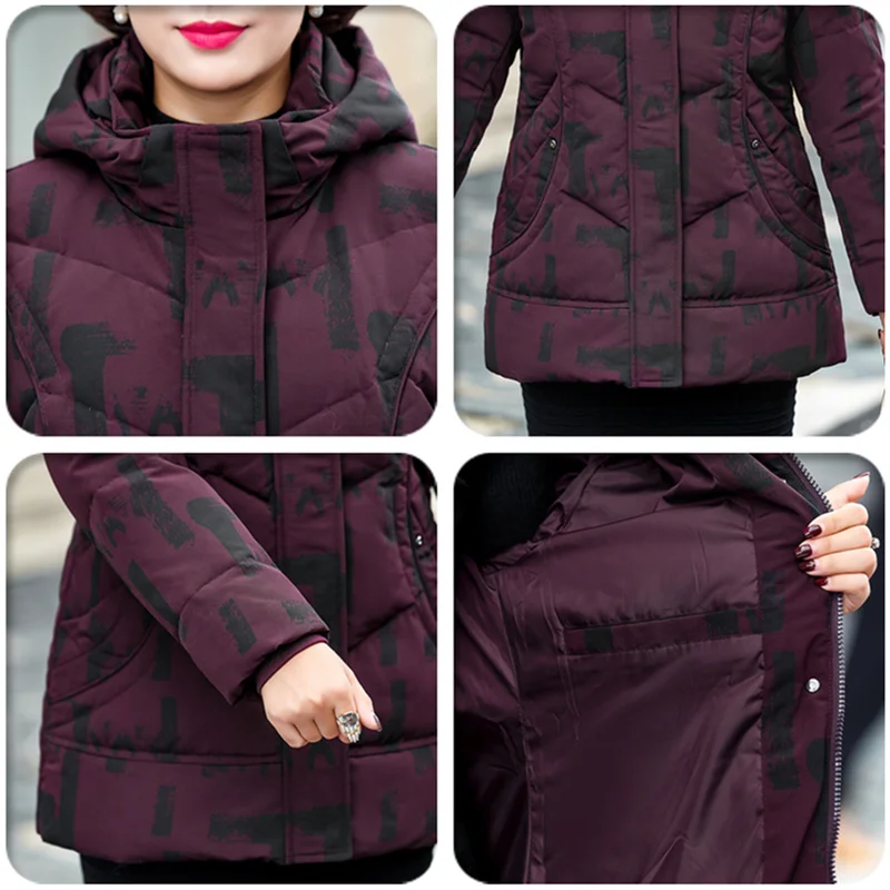 

New Middle-aged Women Winter Down Jacket Hooded High Quality Thick Warm Down Coat For Mother Plus Size 5XL Short Down Parkas
