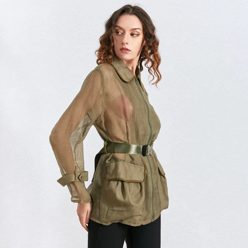 Женская ажурная куртка TWOTWINSTYLE весенняя с отложным воротником длинными рукавами