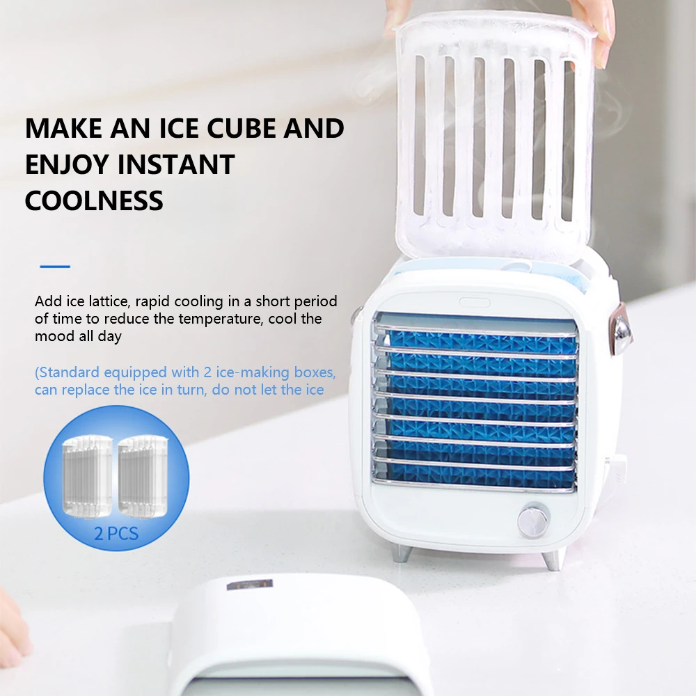 

Portable Air Conditioner USB Desktop Mini Air Cooler Built-in Ice Box Cooling Fan Strong Wind Night Light Mute Fan