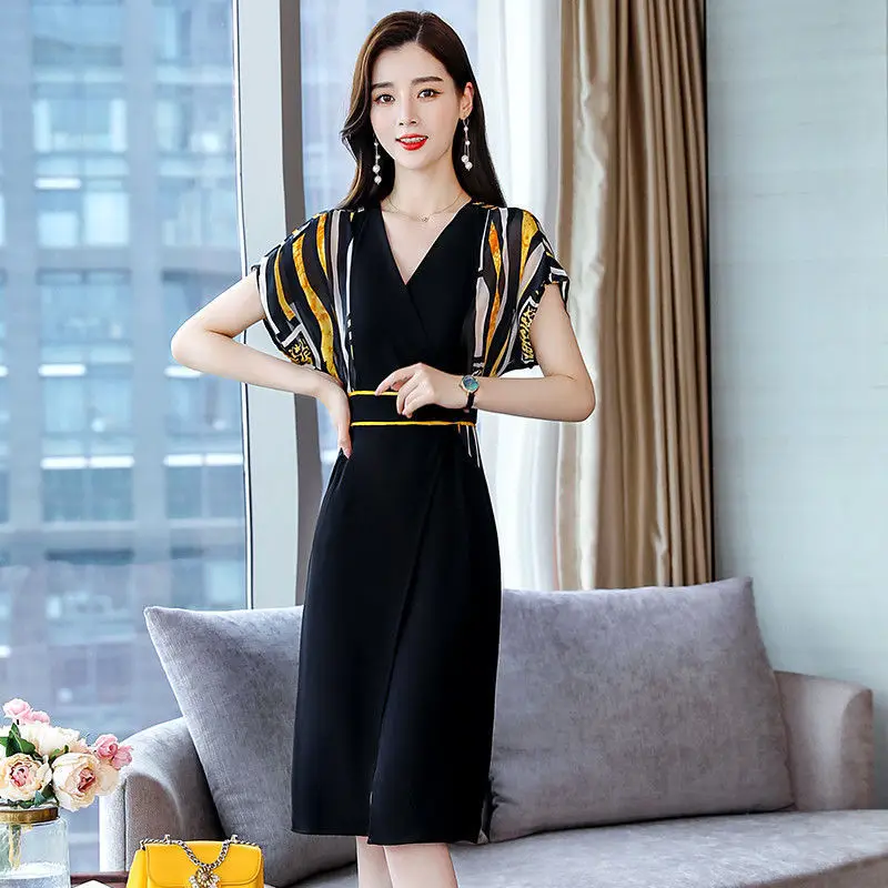 

Fashion For Summer Women's Dress V-Neck Short Sleeve A-Line Women's Dress Printing French Elegant Female Clothes SS3394