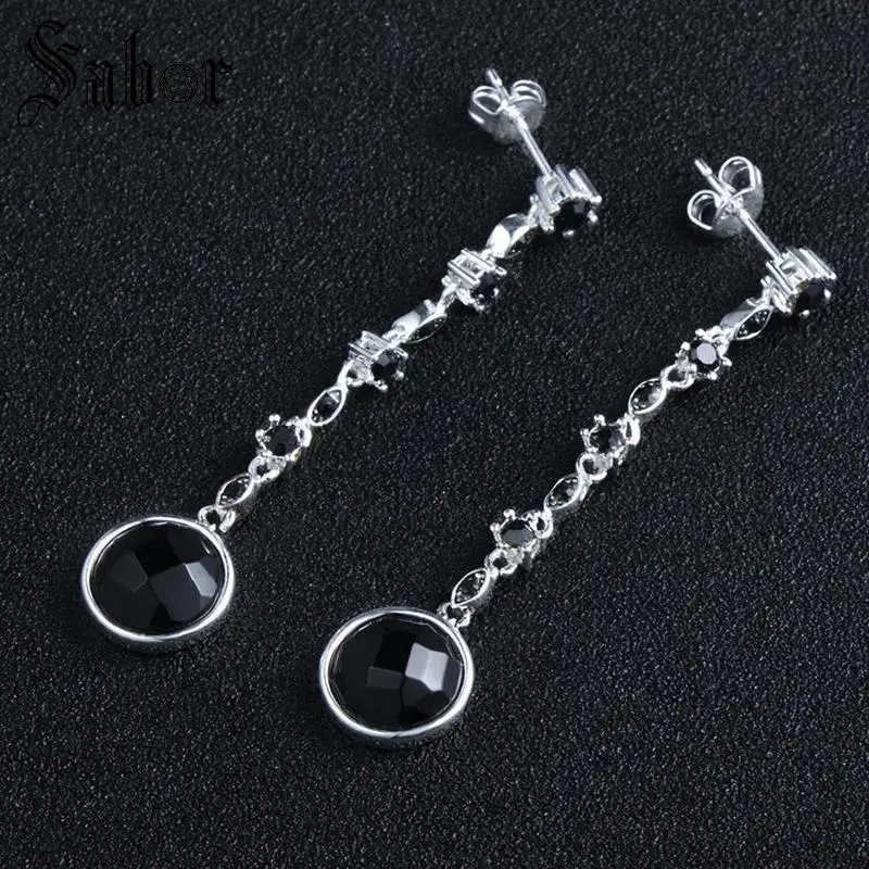 Женские серьги подвески с камнями черные стразы фианитами в европейском стиле