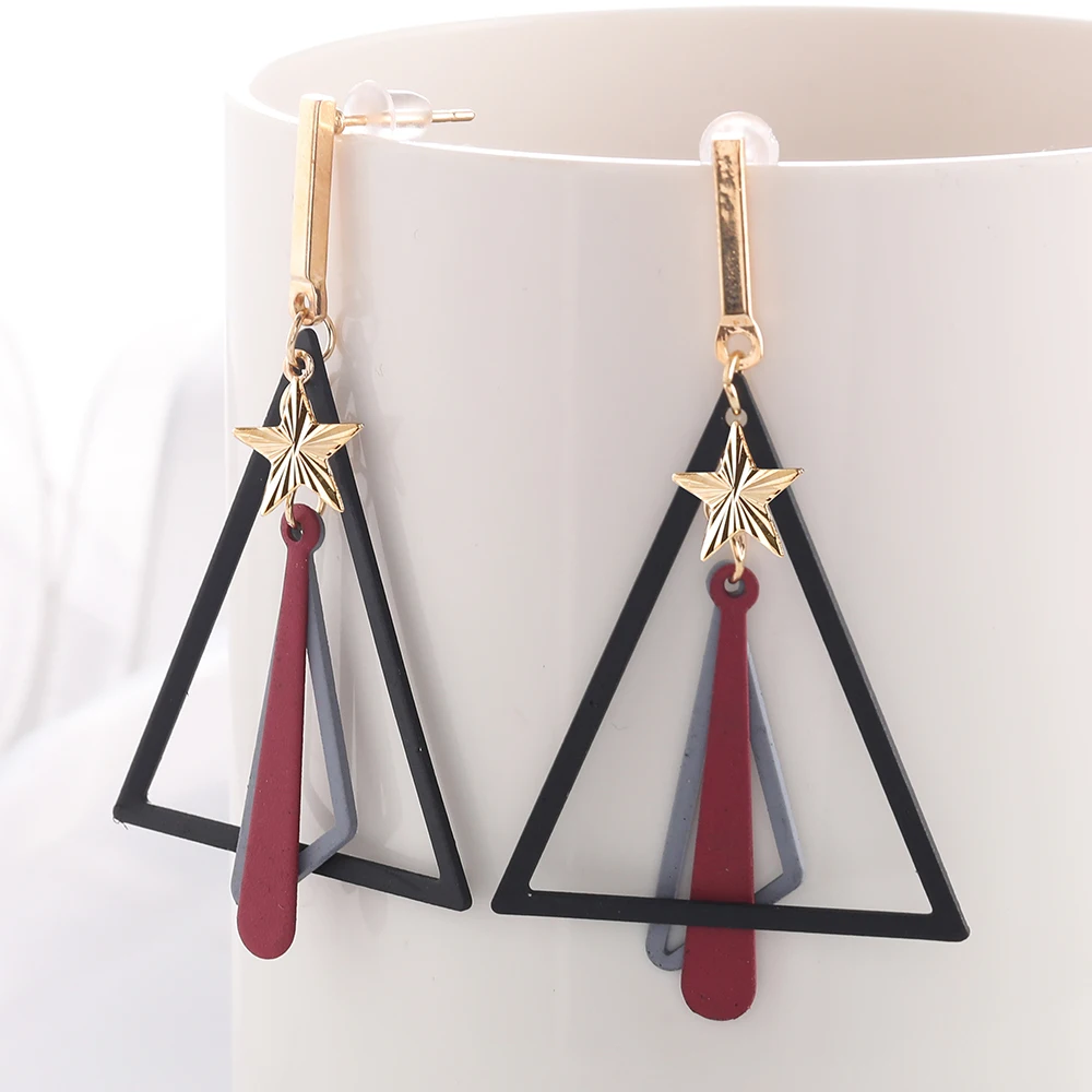 Висячие серьги с цепочкой женские Стильные черные подвески в шести цветах