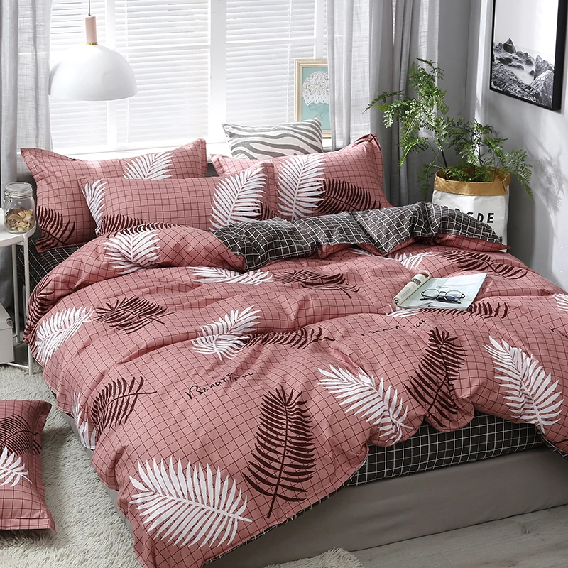 

Pink Black Feather Comforter Bedding Set Modern Luxury Fashion King Queen Twin Size Bed Linen Duvet Cover Set Gifts