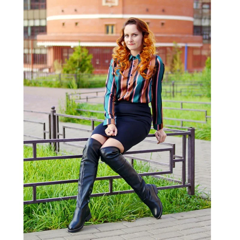 RIZABINA размера плюс 34 43 2020 новые женские сапоги на плоской подошве выше колена