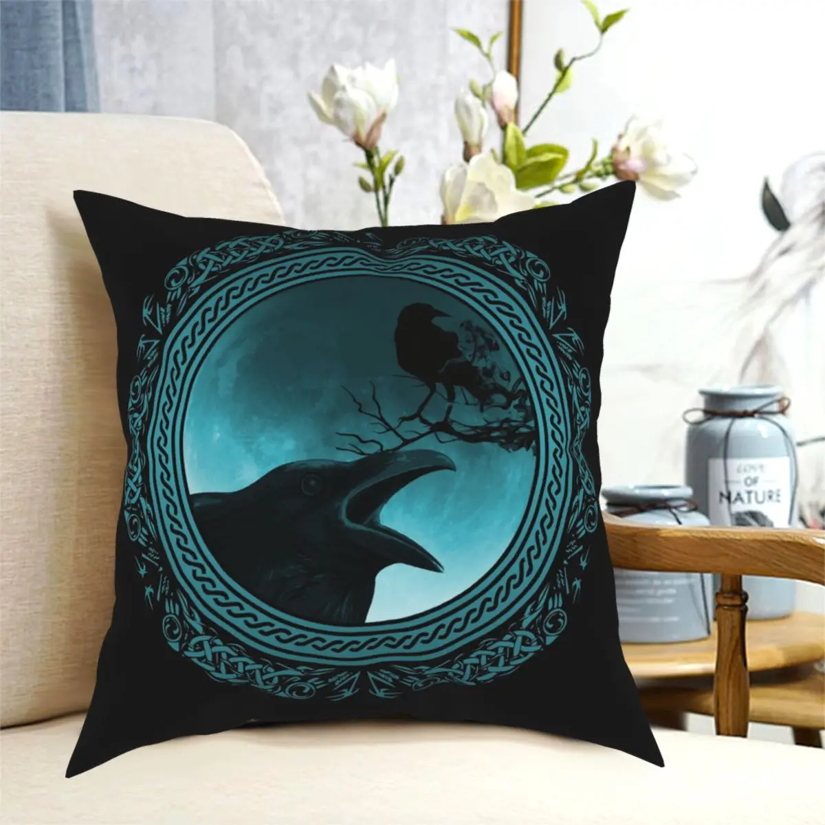 

Hugin And Munin Moon Viking Ravens Pillowcase Printed Polyester Cushion Cover Decorations Pillow Case Cover Chair Zippered 18''