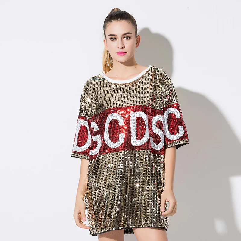 

Jazz long sequined T-shirt new modern dance costume annual meeting performance men and women group dance costumes