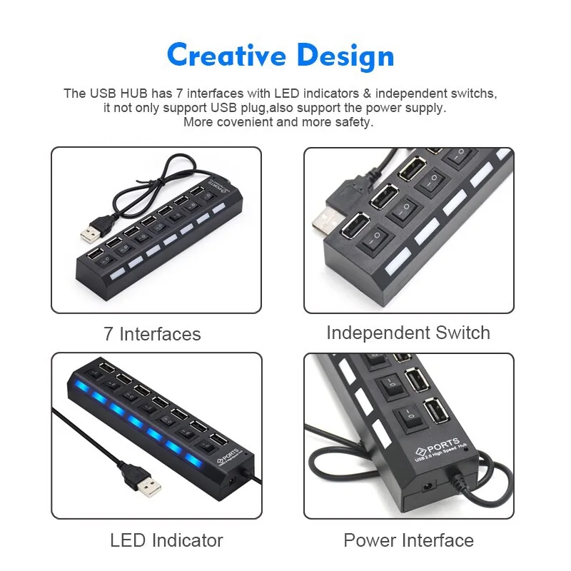 USB 2 0 концентратор usb хаб Мульти разветвитель Применение Мощность адаптер 4/7 Порты