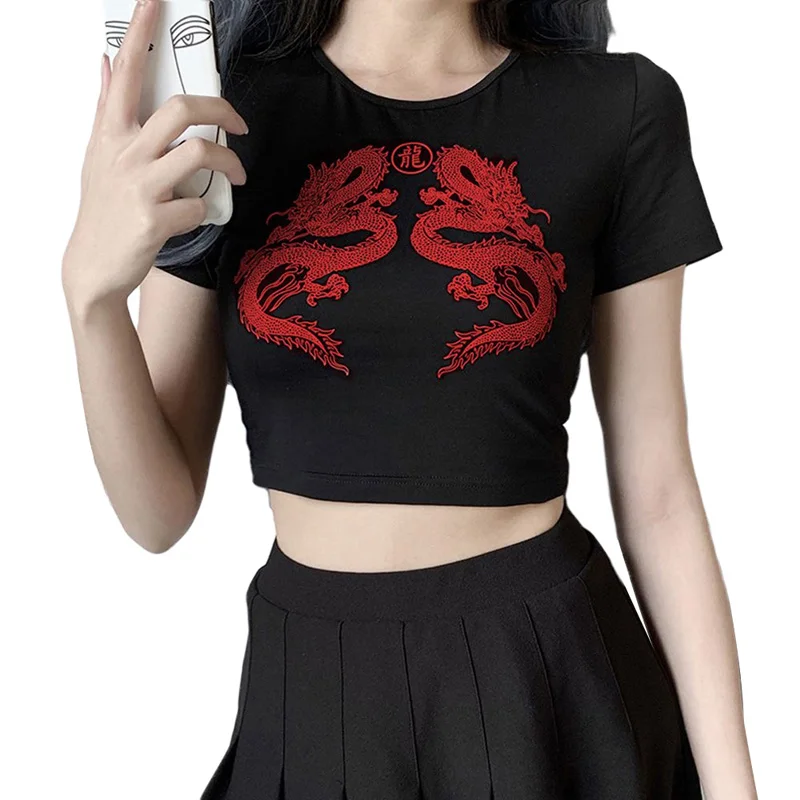 Женская футболка с коротким рукавом и принтом дракона летний сексуальный