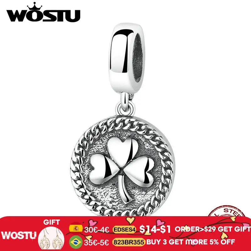 Wostu Новое поступление Настоящее серебро 925 пробы счастливый кулон в виде клевера