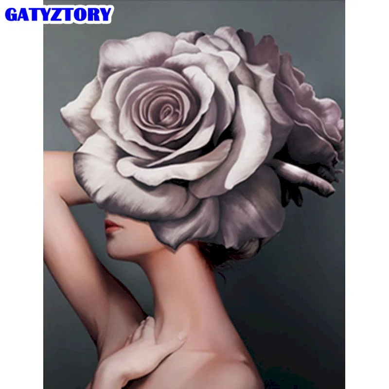 

60x75cm Frame DIY paint by numbers adult Woman And Flowers Kits HandPainted Oil Painting Coloring By Numbers Home Decoration