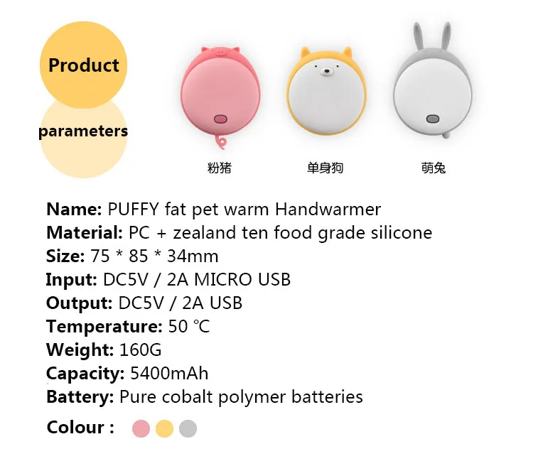 Fat Pet подогреватель для рук Портативный Теплый ручной милый портативный мобильный телефон, перезаряжаемый сокровище Мобильная мощность