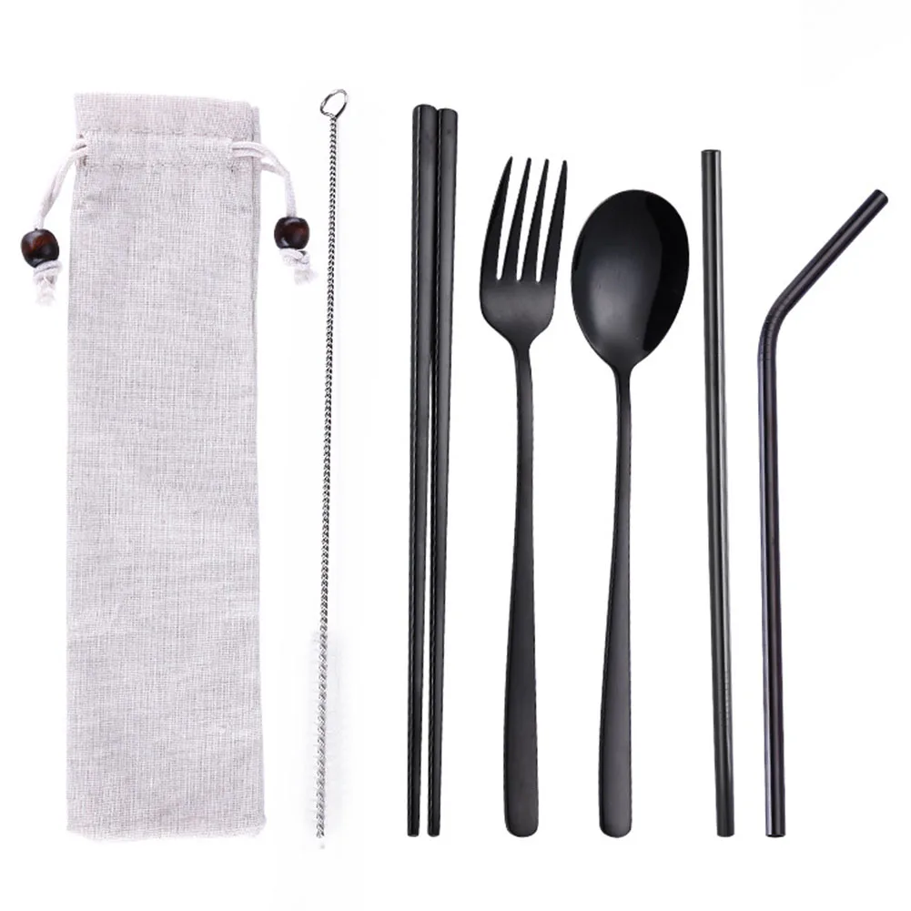5 Pcs/set Chopsticks Kitchen Dinnerware Travel Fork Spoon Home Flatware Set Stainless Steel Utensils Camping Tableware Picnic | Дом и сад