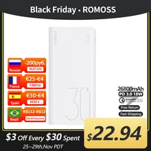 ROMOSS 26800mAh Power Bank Quick Charge 3.0 PD USB C 26800 mah Powerbank Portable External Battery Charger For Xiaomi mi iPhone