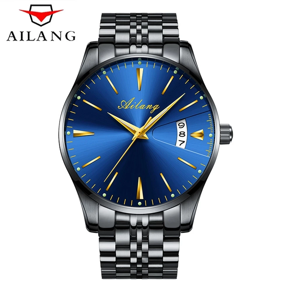 AILANG Sport Luxury Fashion Mechanical Automatic Sapphire Men's Wrist Watch Mens Watches Top Brand Luminous Calendar Black 8618