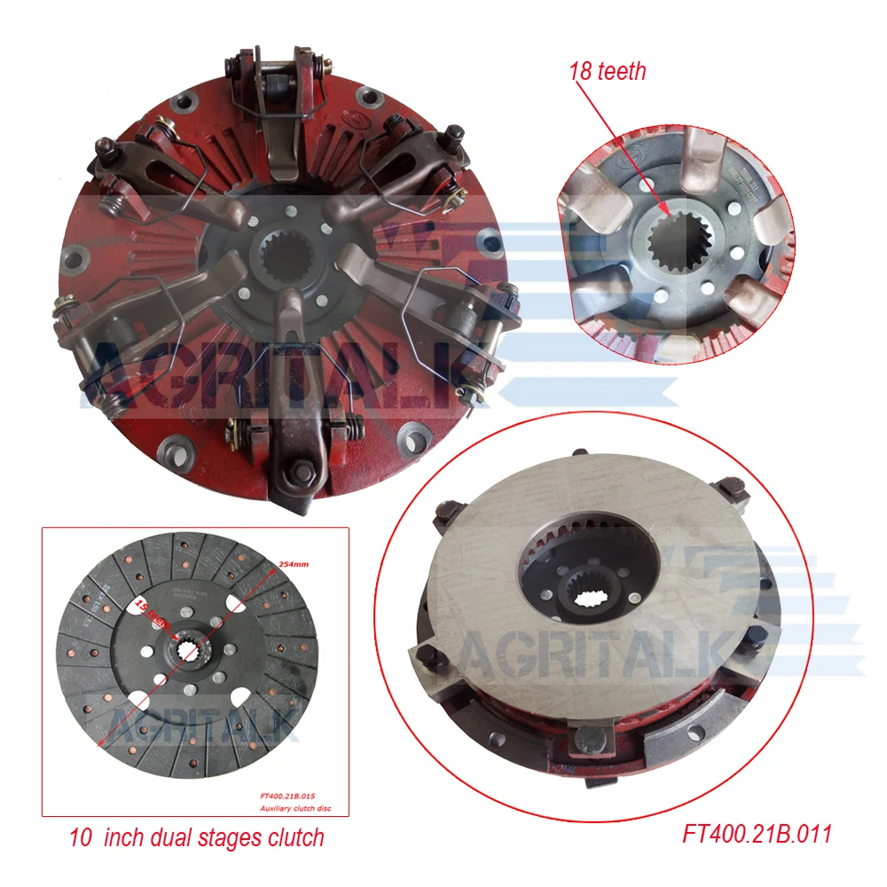 

the 10 inches dual stage clutch assembly for FT400.21B.011 Foton Lovol tractor TB404 TB550 , part number:FT400.21B.011
