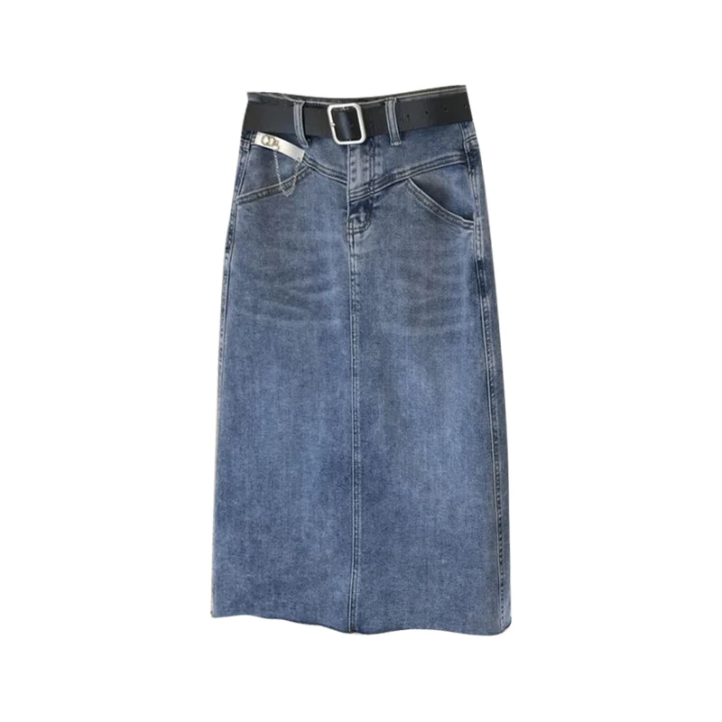 

High Waist Mid-Length Denim Skirt for Women 2021 Spring Summer New Korean Style Loose A- Line Sheath Slimming Temperament Skirt