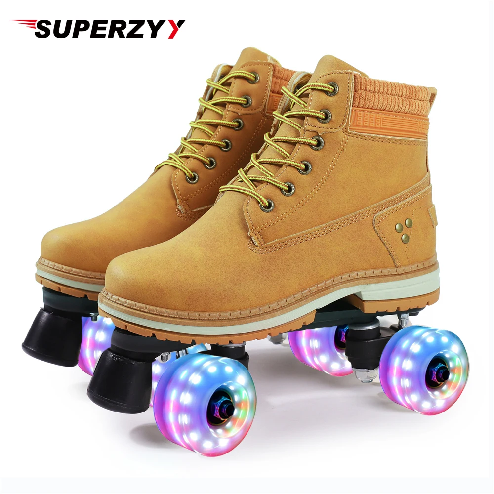 2021 Autumn Winter Outdoor Roller Skates Woman Man Kids Children Quad Sneakers Patines With Flash 4-Wheels Europe Size 36-42