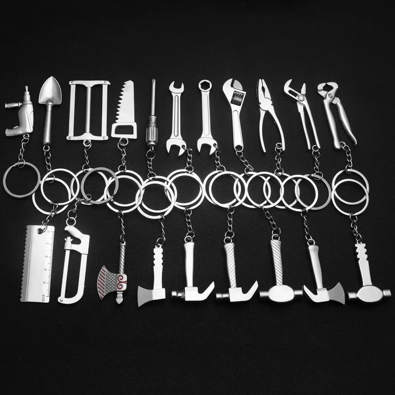 Fashion Tools Keychains Spanner Hammer Saw Axe Wrench Electrodrill Scissors Alloy Pendants with Chains useful Key chains | Дом и сад