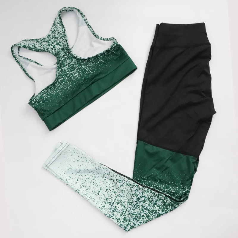 Green Set Domidofa, новинка, Женский комплект 2 шт., сексуальный, полиэстер, дышащий, градиентный, набор для тренировок, для спортзала, бега, фитнеса, йоги, упражнений - Цвет: Green Set