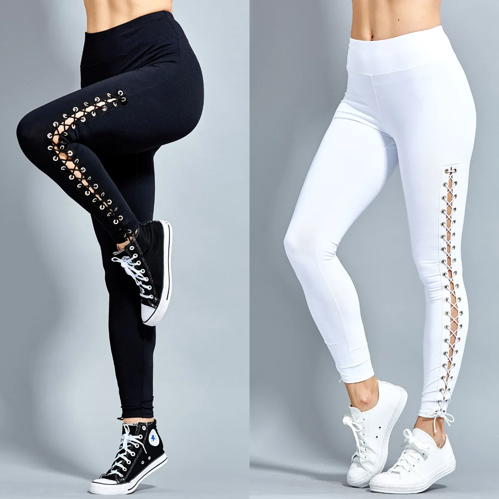

Women's Black Leggings Stretch Ladies Solid Skinny Leggings Casual Fitness Leggings Slim Stretch Elastic Lace up Leggings