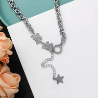 u magical textured star butterfly stainless steel rhinestone pendant necklace for women toggle clasp chain necklace jewelry