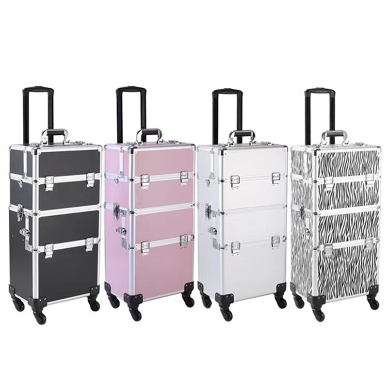 

3 In 1 Professional Makeup Organizer Women Large Capacity Aluminum Cosmetic Makeup Case Multilayer Storage Box Tattoo Box Black